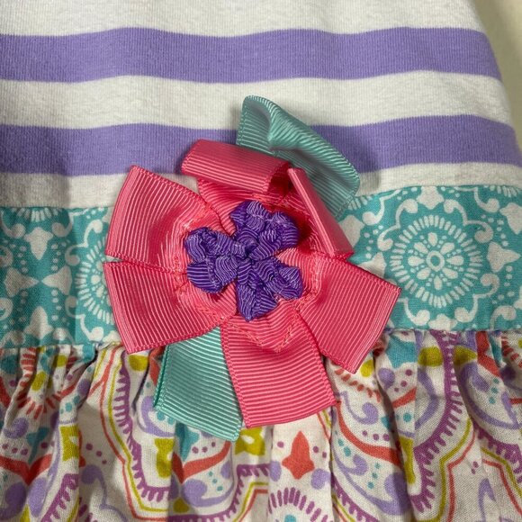 Counting Daisies Girls Purple Teal Geometric Print Tie Back Dress Size: 5 - Picture 2 of 7
